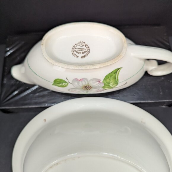 Vintage Pope Gosser China Floral Dogwood Replacement 1 Gravy Boat 1 Oval Bowl - Picture 9 of 10